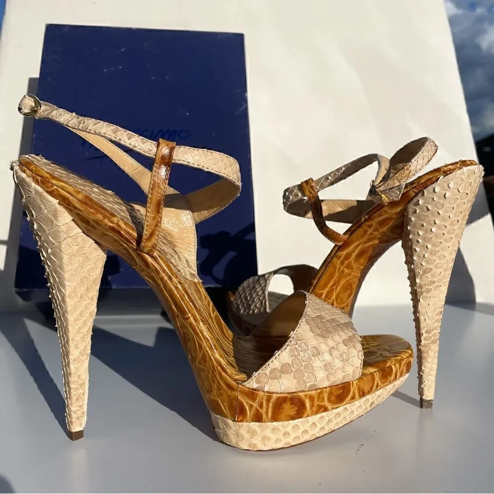 Massimo Dogama Italian Python Nude Platform Heel 9